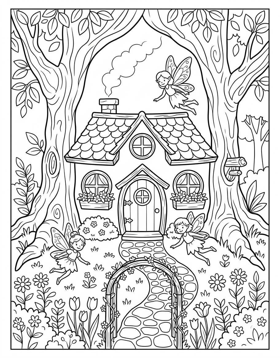 Fairy Tree House - Free Printable Coloring Page