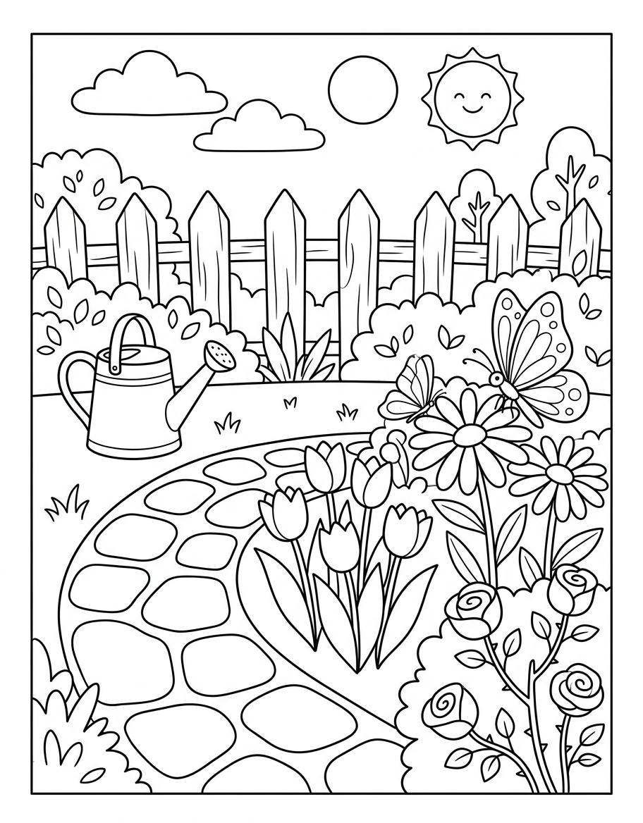 Flower Garden - Free Printable Coloring Page