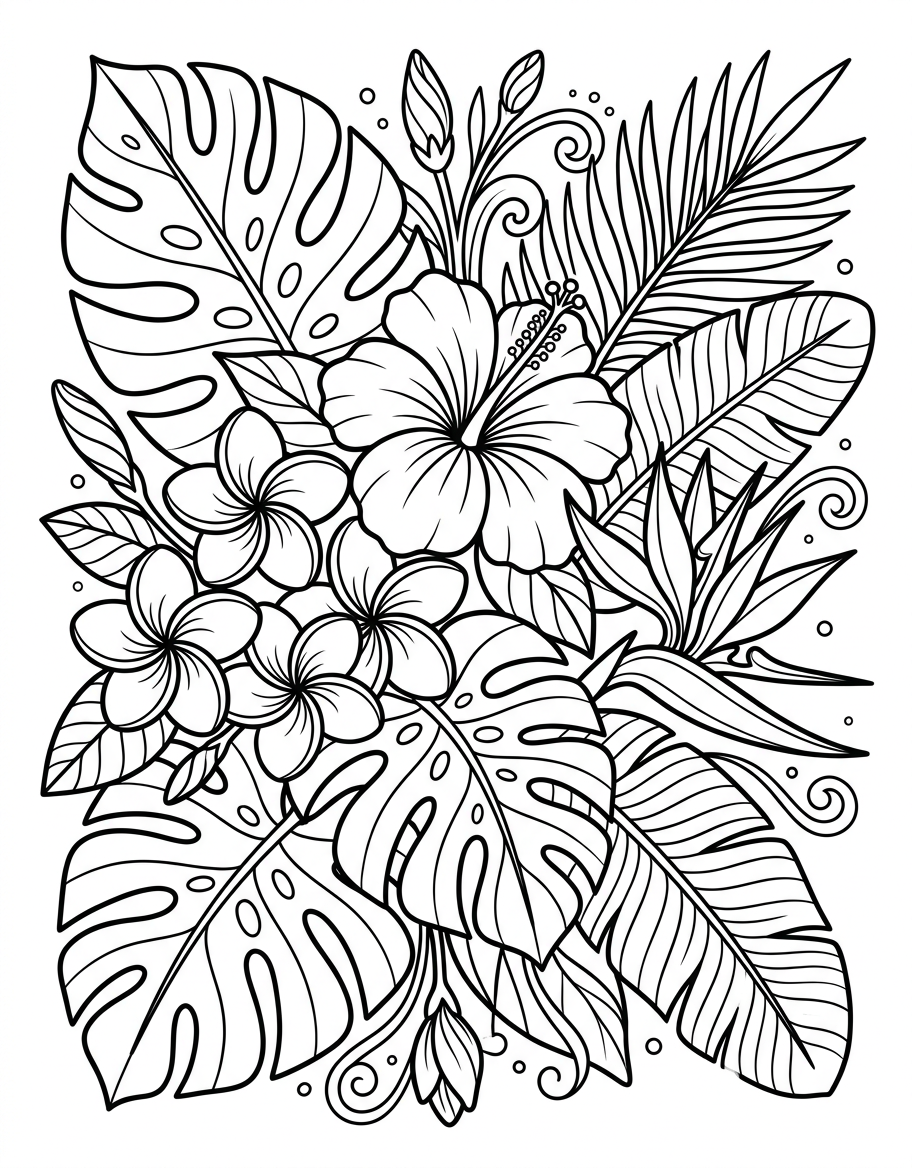 Tropical Flowers - Free Printable Coloring Page