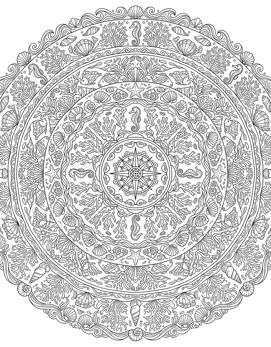 Ocean Mandala - Free Printable Coloring Page