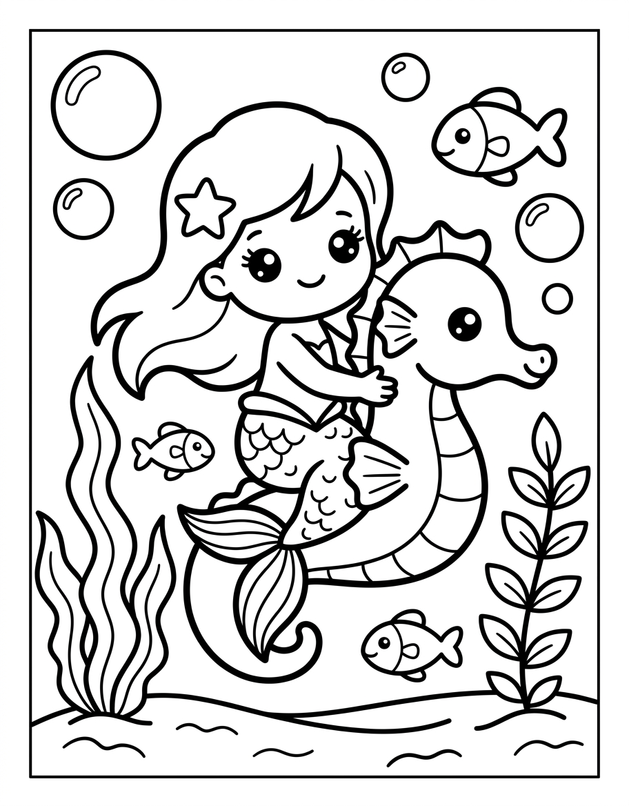 Baby Mermaid - Free Printable Coloring Page