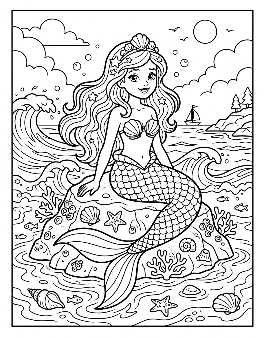 Mermaid Princess - Free Printable Coloring Page