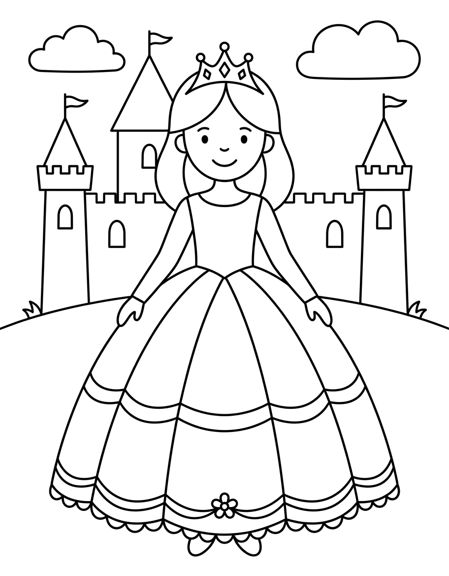 Princess in Ballgown - Free Printable Coloring Page