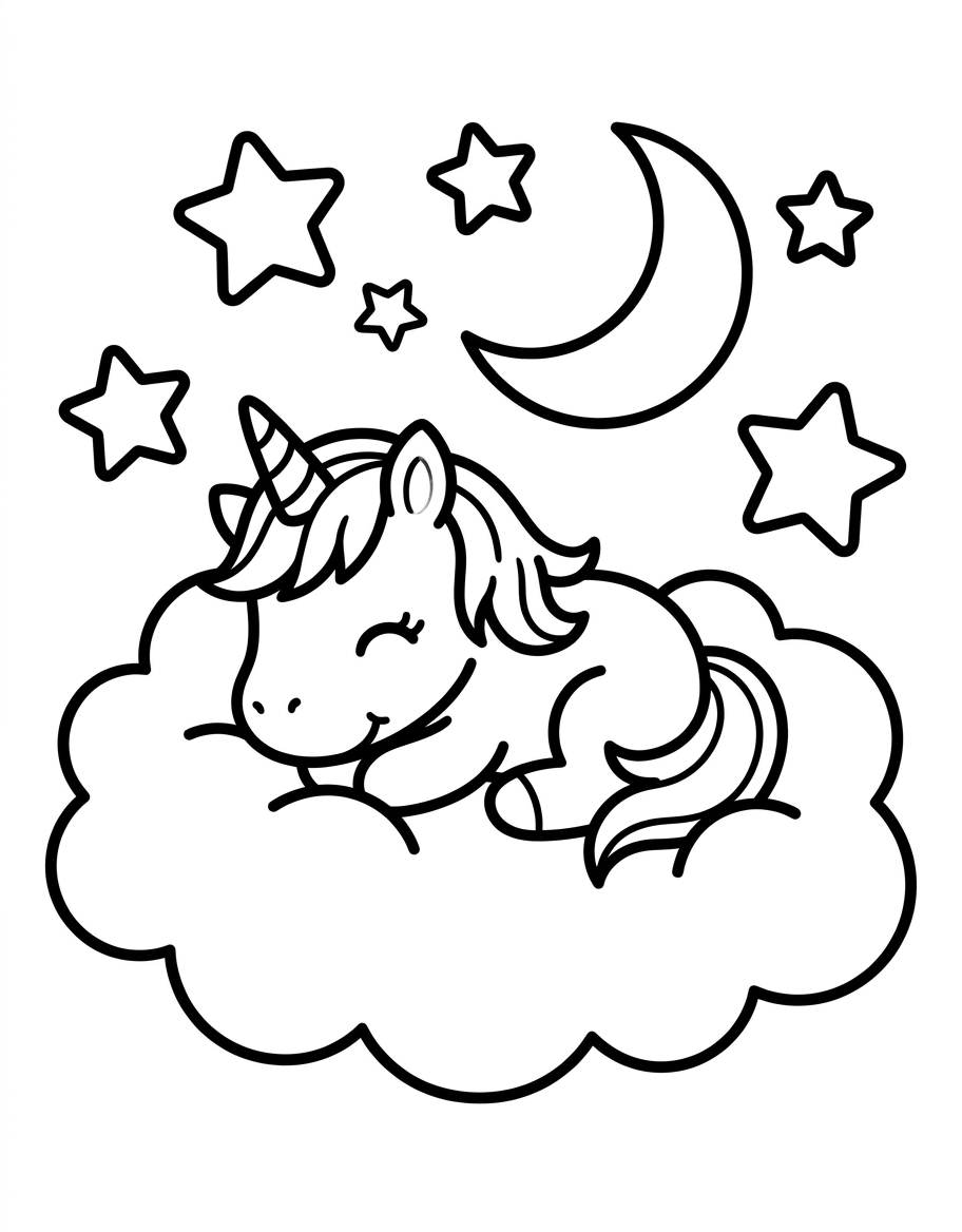 Baby Unicorn Sleeping - Free Printable Coloring Page