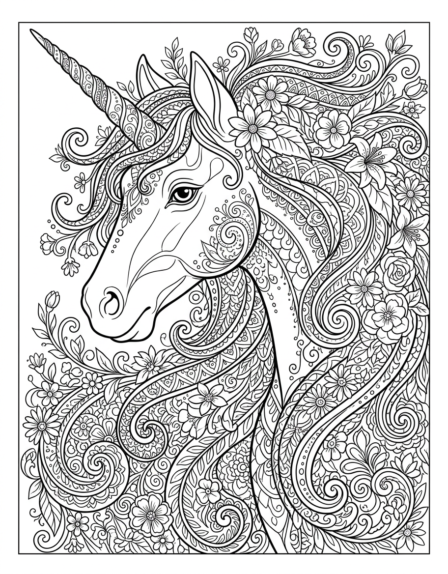 Unicorn Portrait - Free Printable Coloring Page