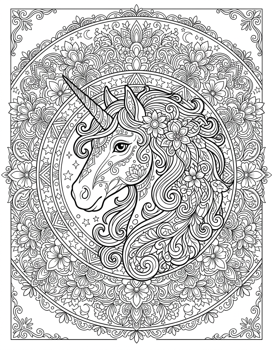 Unicorn Mandala - Free Printable Coloring Page