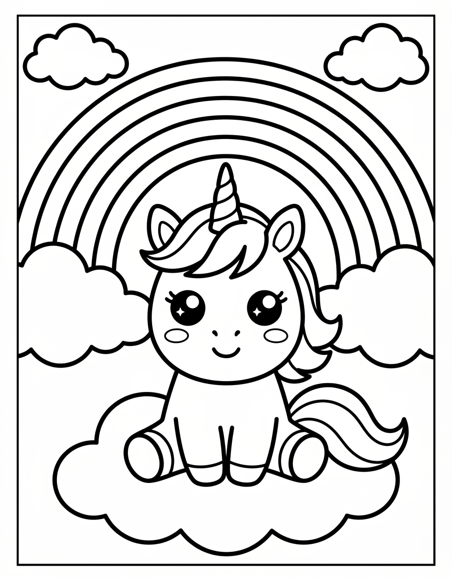 Baby Unicorn with Rainbow - Free Printable Coloring Page