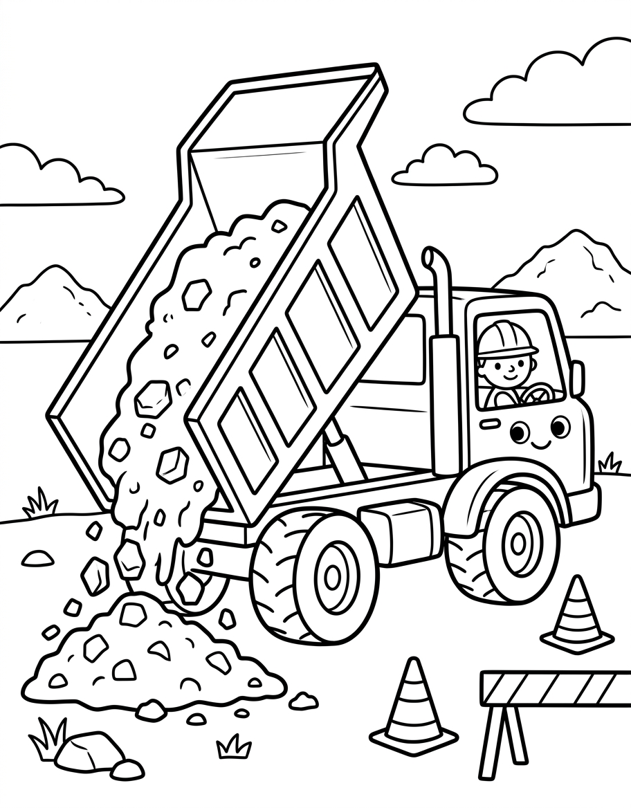 Dump Truck - Free Printable Coloring Page