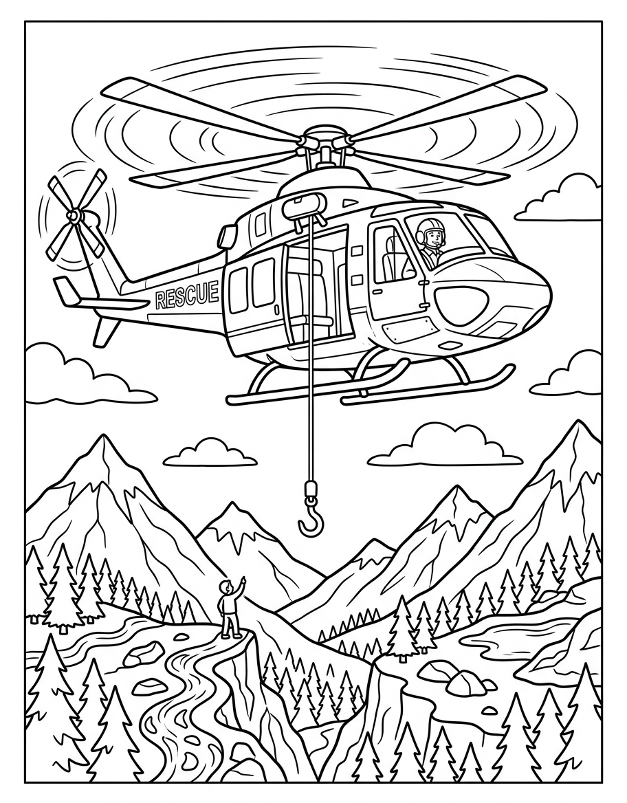 Rescue Helicopter - Free Printable Coloring Page