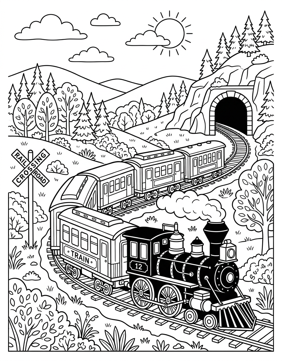 Steam Train - Free Printable Coloring Page