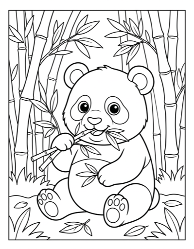 Baby Panda with Bamboo - Free Printable Coloring Page
