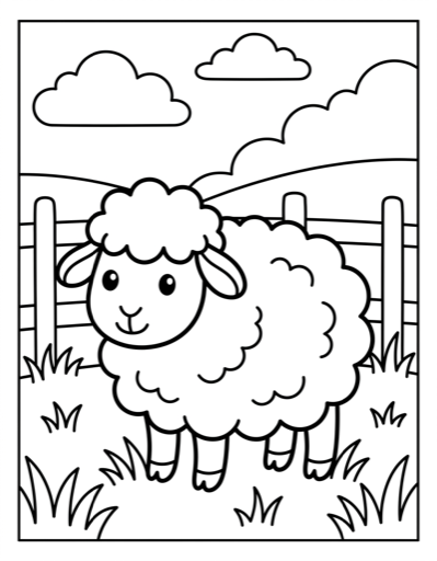 Fluffy Sheep - Free Printable Coloring Page