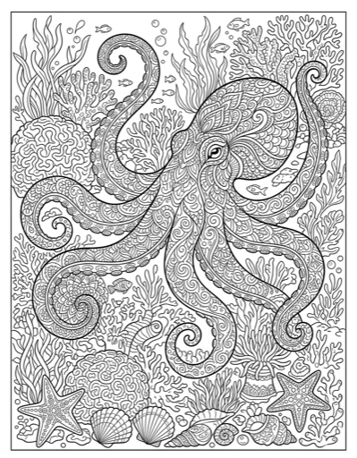 Octopus Underwater - Free Printable Coloring Page