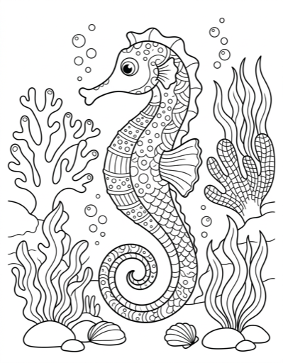 Seahorse - Free Printable Coloring Page