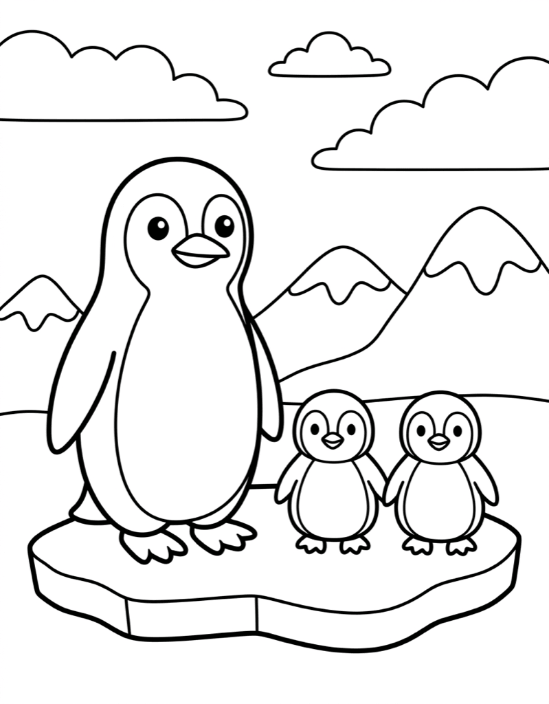 Penguin Family - Free Printable Easy Coloring Page