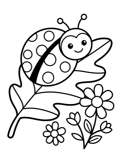 Ladybug on Leaf - Free Printable Coloring Page