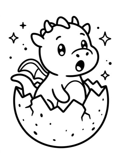 Baby Dragon Hatching - Free Printable Coloring Page