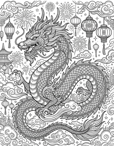 Chinese Dragon - Free Printable Coloring Page