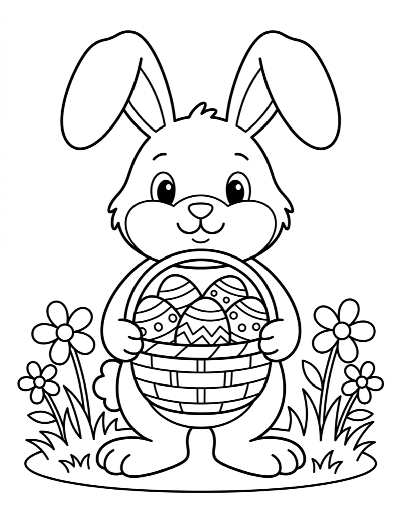 Easter Bunny with Basket - Free Printable Coloring Page