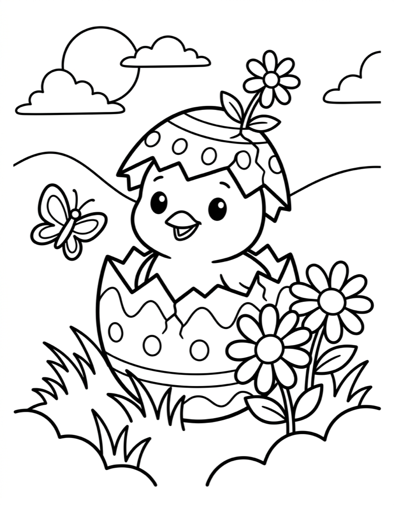 Easter Chick Hatching - Free Printable Coloring Page