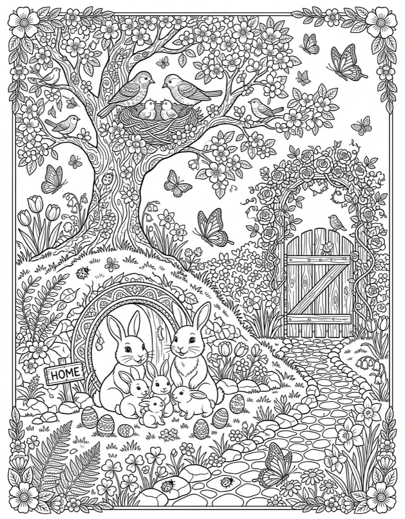Spring Scene - Free Printable Coloring Page