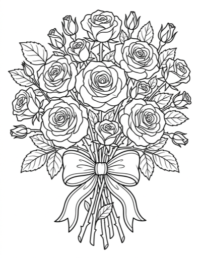 Rose Bouquet - Free Printable Coloring Page