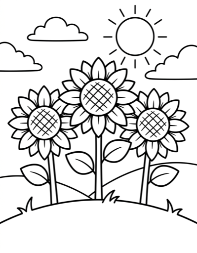 Sunflower Field - Free Printable Coloring Page