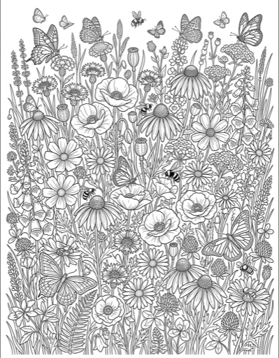 Wildflower Meadow - Free Printable Coloring Page