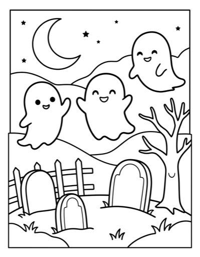 Friendly Ghosts - Free Printable Coloring Page