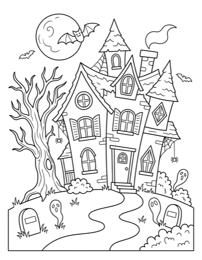 Haunted House - Free Printable Coloring Page