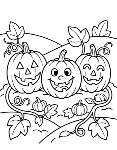 Jack-O-Lanterns - Free Printable Coloring Page