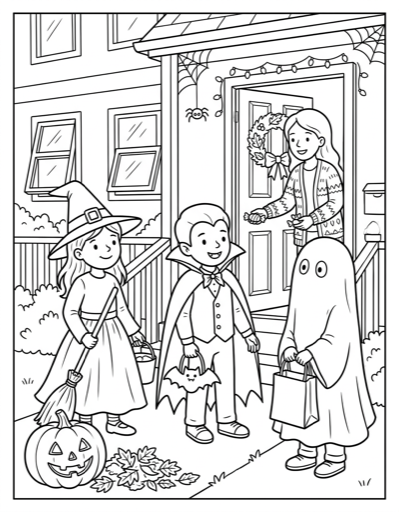 Trick or Treaters - Free Printable Coloring Page