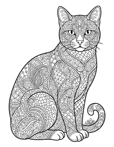Zentangle Cat - Free Printable Coloring Page