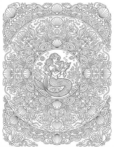Mermaid Shell Mandala - Free Printable Coloring Page