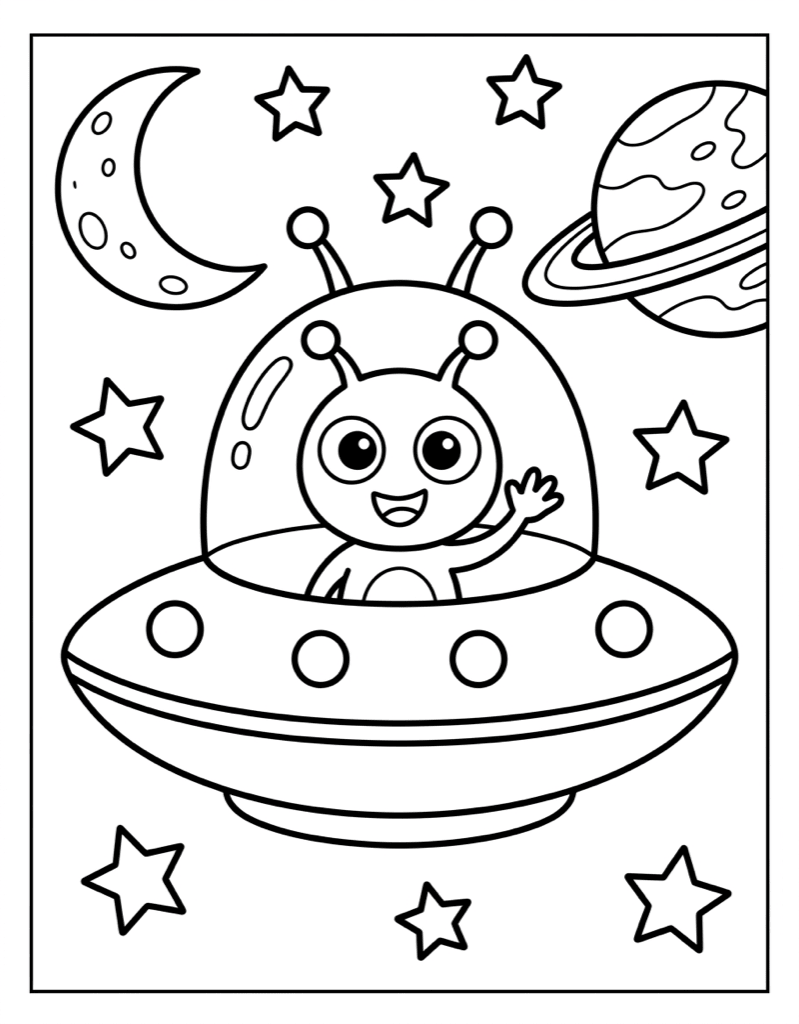 Alien Spaceship - Free Printable Easy Coloring Page