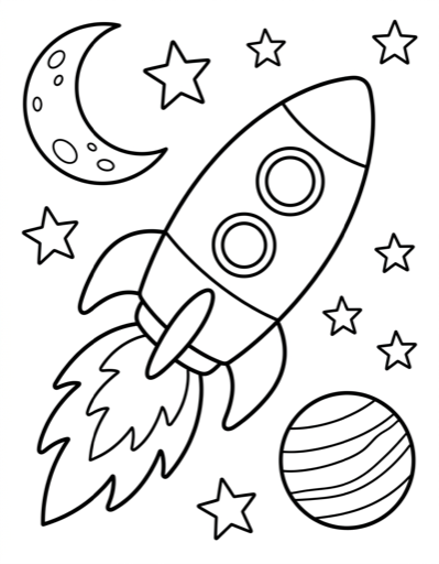 Rocket Ship - Free Printable Coloring Page