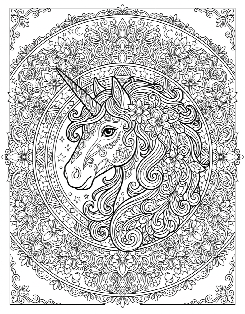 Unicorn Mandala - Free Printable Hard Coloring Page