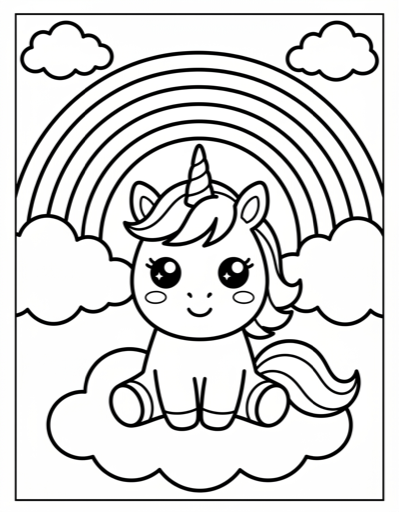 Baby Unicorn with Rainbow - Free Printable Coloring Page