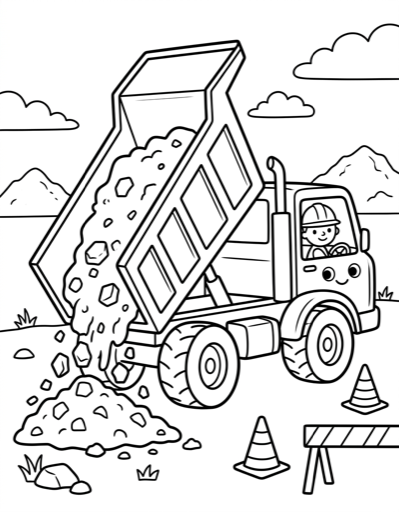 Dump Truck - Free Printable Coloring Page