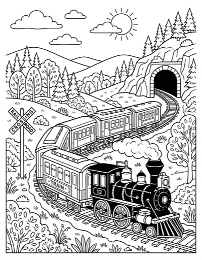 Steam Train - Free Printable Coloring Page