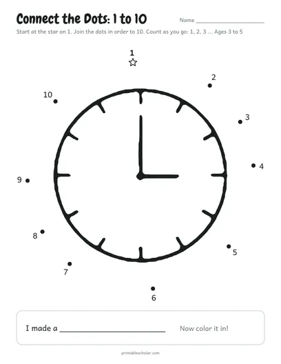 Connect the dots 1 to 10 printable: clock