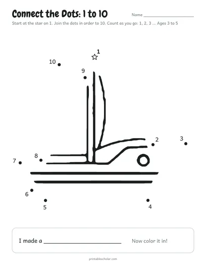 Connect the dots 1 to 10 printable: sailboat