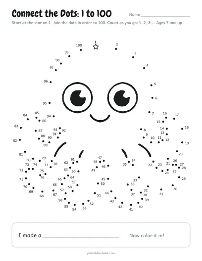 Connect the dots 1 to 100 printable: octopus