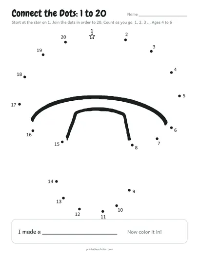 Connect the dots 1 to 20 printable: mushroom