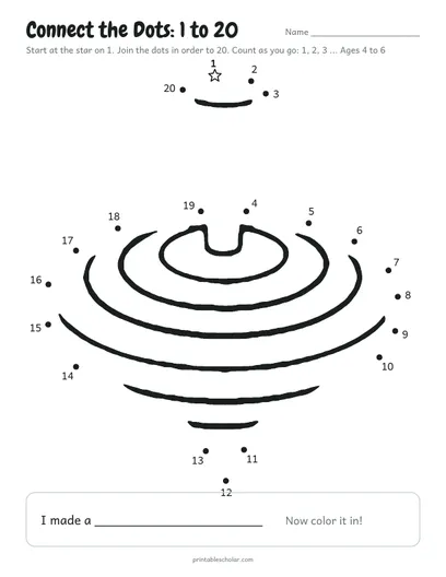 Connect the dots 1 to 20 printable: top