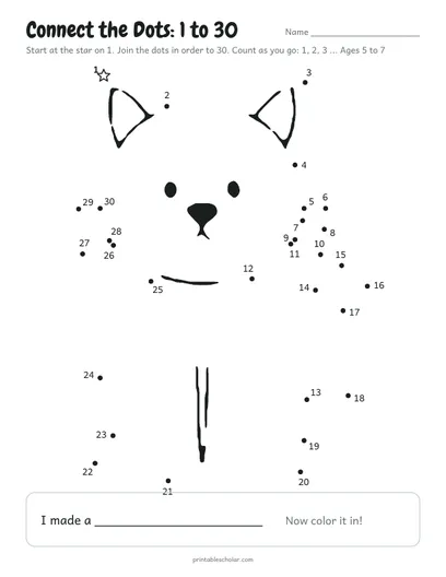 Connect the dots 1 to 30 printable: cat
