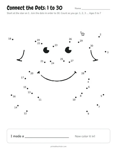 Connect the dots 1 to 30 printable: crab