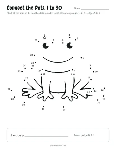 Connect the dots 1 to 30 printable: frog
