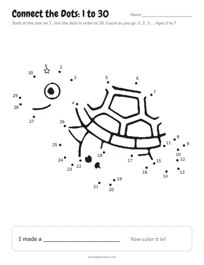 Connect the dots 1 to 30 printable: turtle