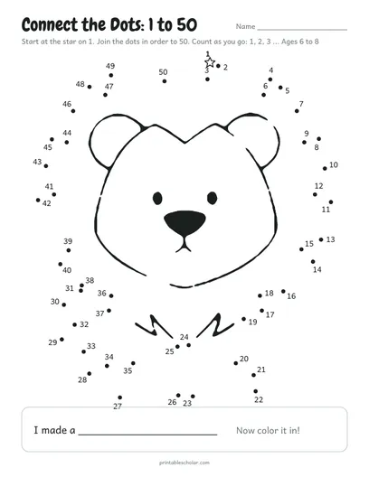 Connect the dots 1 to 50 printable: lion